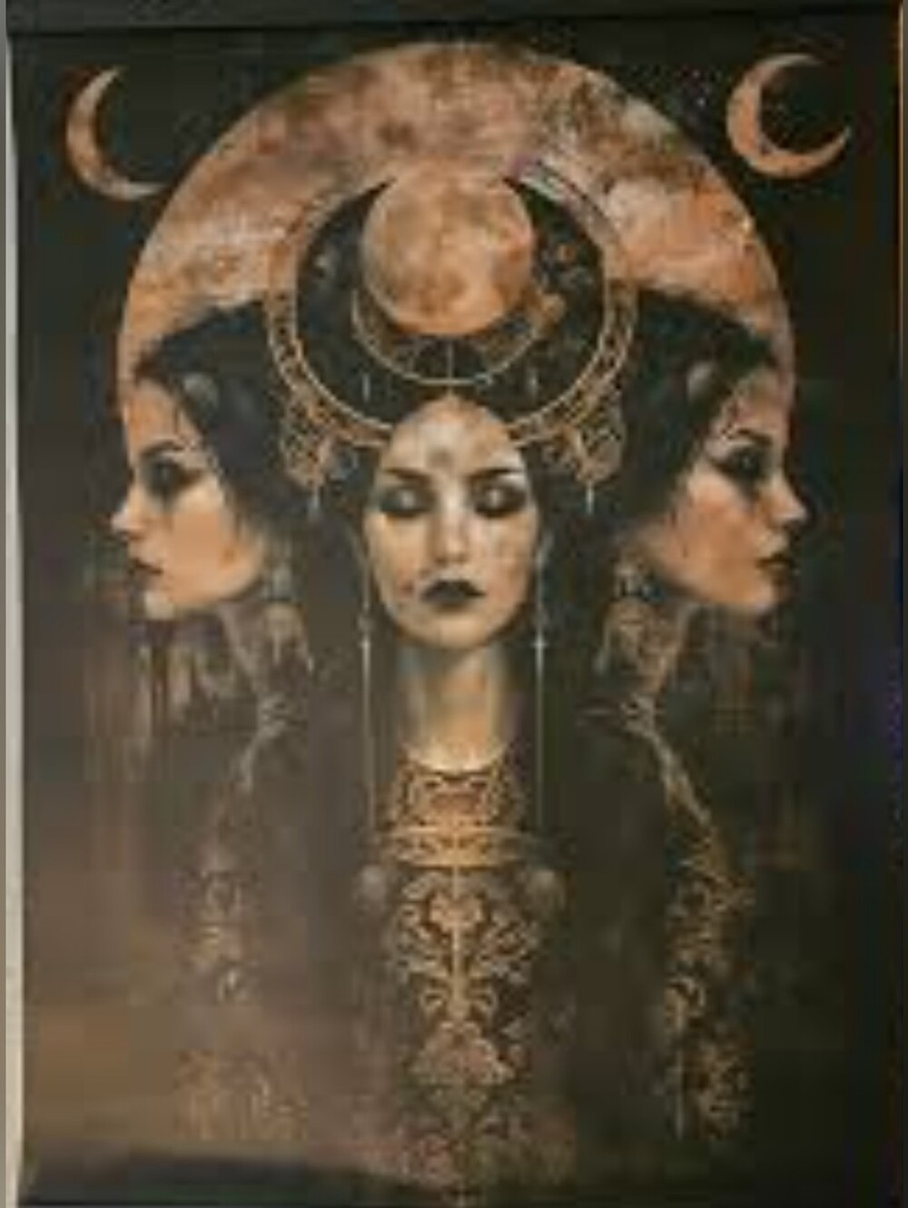 8"X10",Triple Moon Goddess Wall Art - Black and Gold